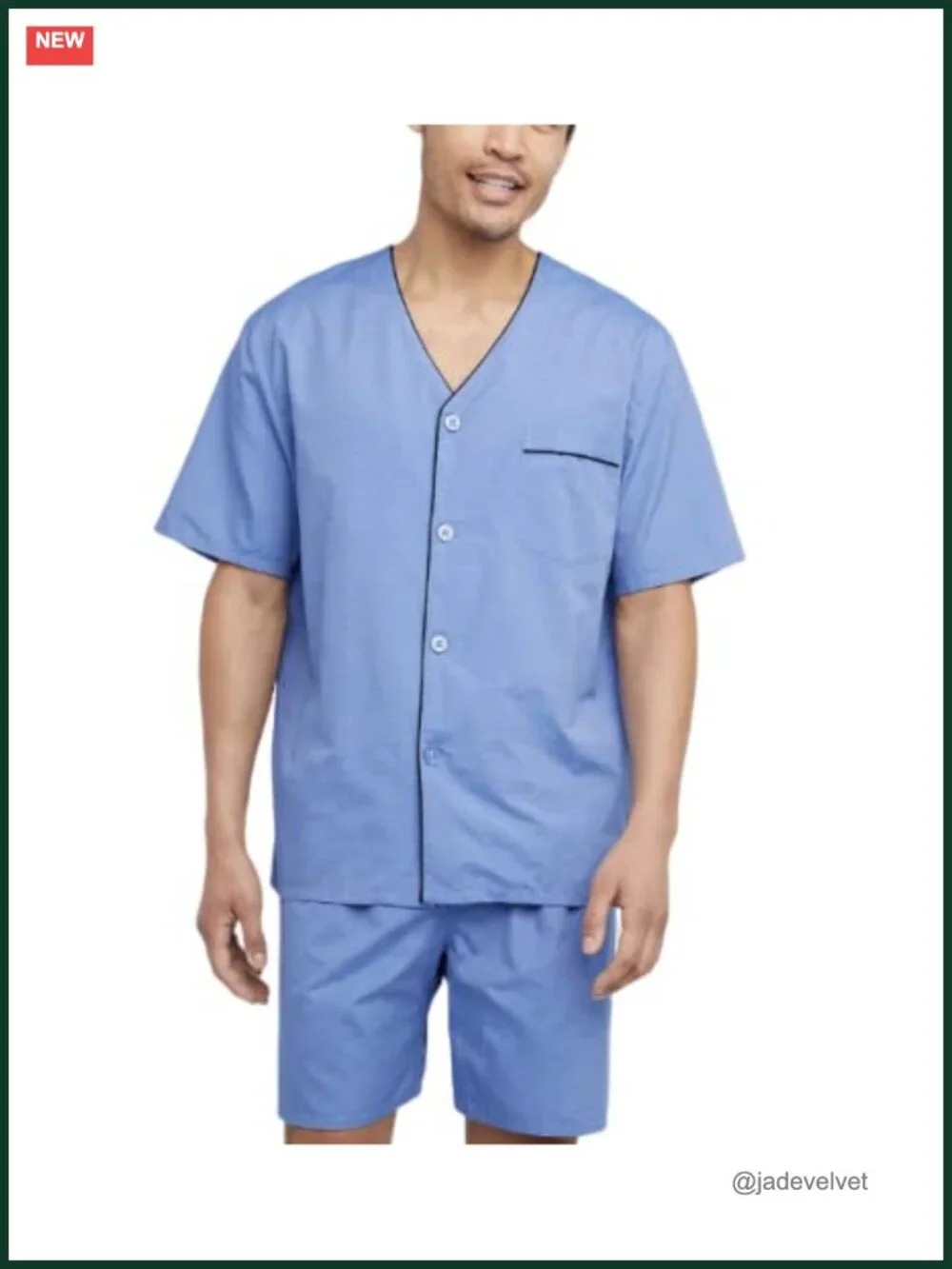 Men's Short Sleeve Pajama Set - Cotton Blend - Button Down Top & Shorts